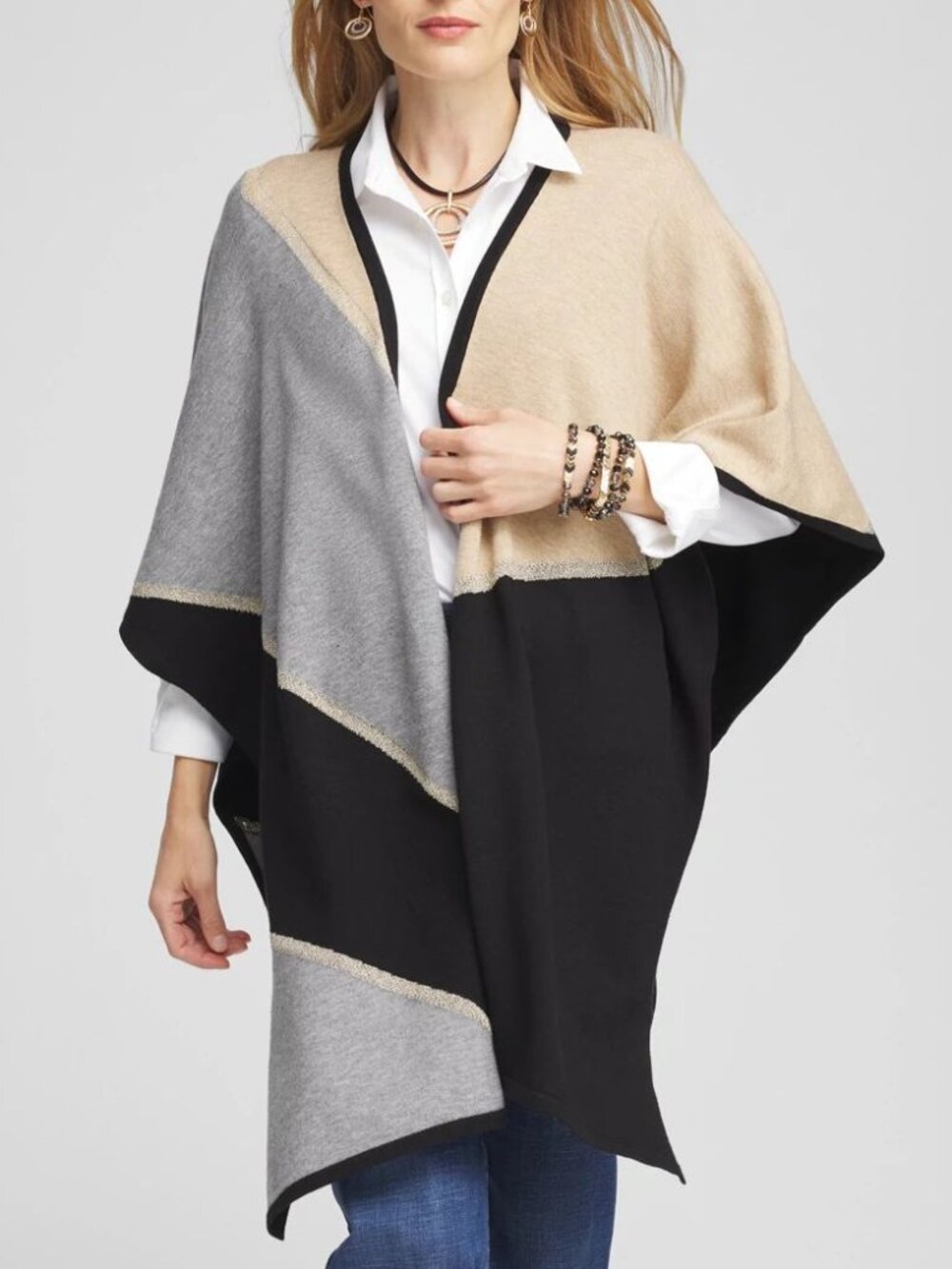 NWT Chico's Lurex Colorblock Ruana Wrap L/XL